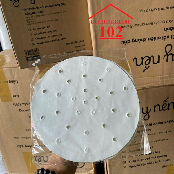 Giấy nến tròn đục lỗ Set 100 tờ dùng cho Nồi chiên không dầu và Xửng hấp bánh bao
