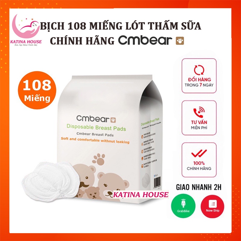 Miếng lót thấm sữa Cmbear, bịch 108 miếng siêu thấm, siêu dính, chống tràn, an toàn và tiết kiệm