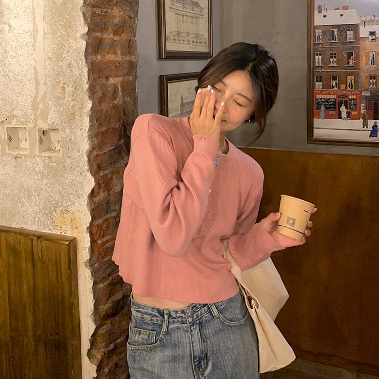 Porozi  Áo sweater tay dài in hoa phối nút phong cách Hàn Quốc cho nữ