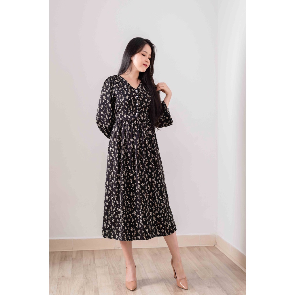 Váy trắng hoa nhí babydoll cổ V hoa nhí body cúc ngực , Đầm dự tiệc Ulzzang dáng dài thiết kế dự tiệc | BigBuy360 - bigbuy360.vn