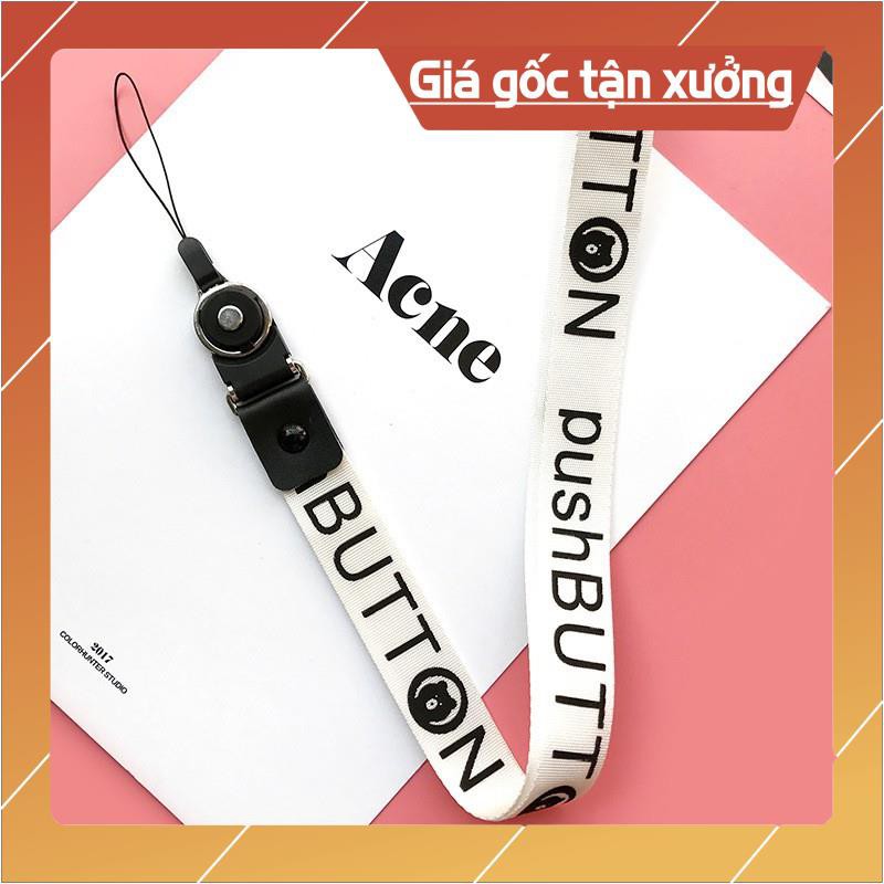 dây đeo cổ dt trắng button gấu đen chốt tròn