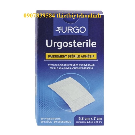 Băng Dán Có Gạc Vô Trùng Urgo Urgosterile 5,3cmx7cm(Hộp/50miếng)