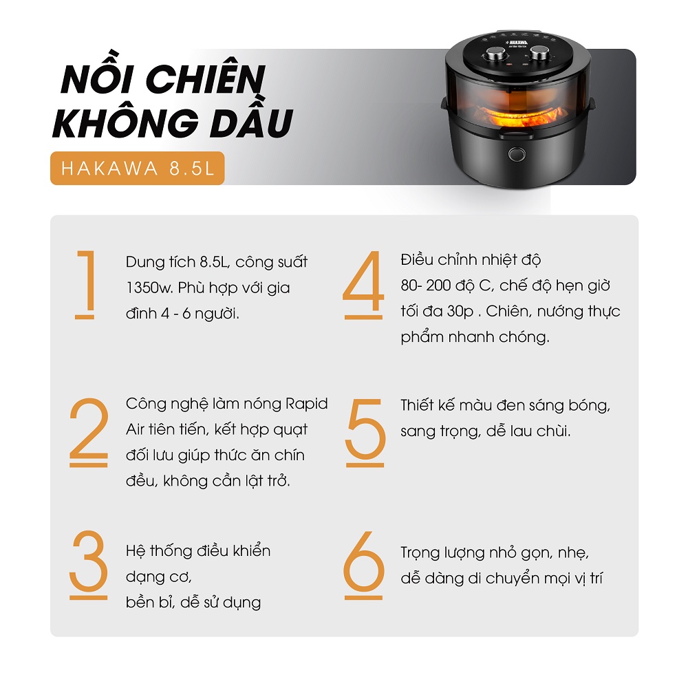 Nồi Chiên Không Dầu HAKAWA HK-AF8L - Bảo hành chính hãng 2 năm