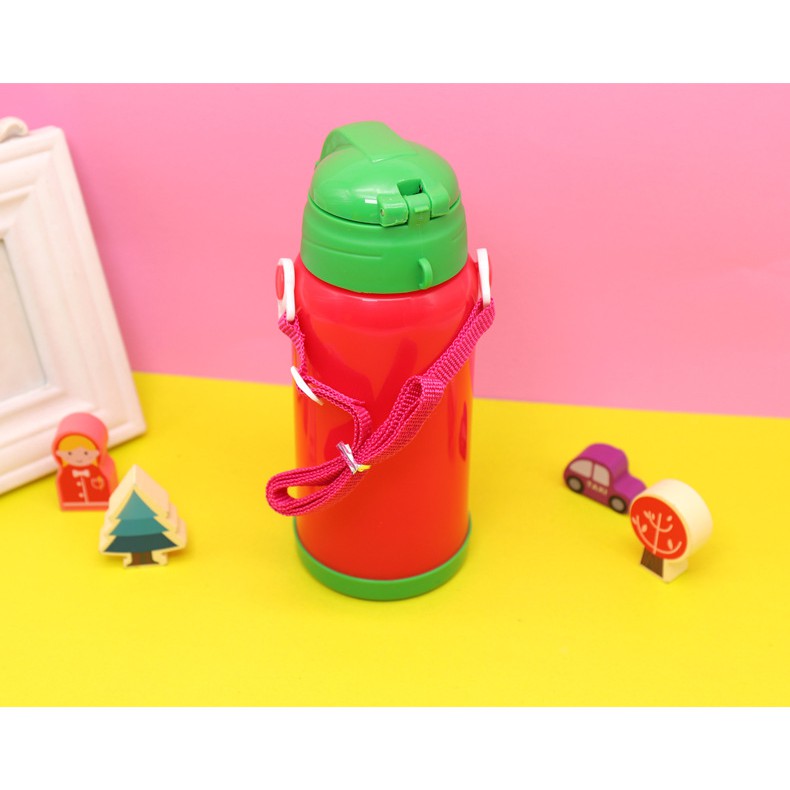 Bình Nước cho bé 2 Lớp Cách Nhiệt Có dây đeo, Ống Hút silicol an toàn cho bé, dành cho trẻ từ 1 tuổi 350ML
