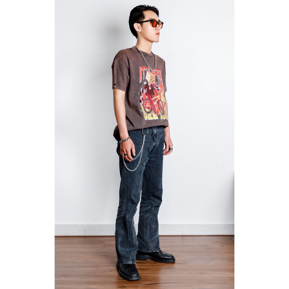 Áo thun wash nam nữ PC Retro - Màu nâu Dáng oversize Hoạ tiết hình in cá tính