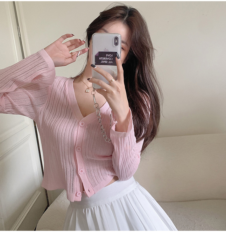 Áo Croptop Dệt Kim Màu Trơn Thiết Kế Cổ Chữ V Nữ Tính | BigBuy360 - bigbuy360.vn
