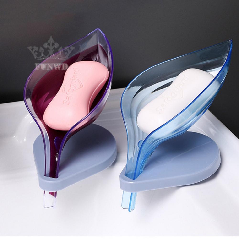 【FUNWD】Self-Draining Leaf Soap Bathroom Soap Dish Sponge Case Holder Box Plastic Soap Dish New
