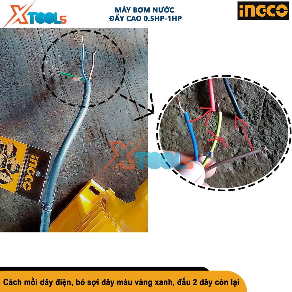 Máy bơm nước INGCO, máy bơm đẩy cao từ 0.5HP - 1HP, mô tơ dây đồng 100%, bơm nước gia đình, bơm nước tưới cây - VPM3708