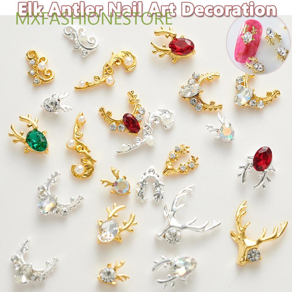 Set 10 Phụ Kiện Trang Trí Móng Tay Hình Sừng Nai 3D Bằng Kim Loại