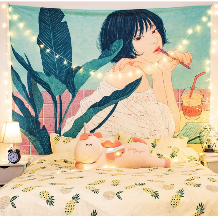 (ĐẸP-SẴN) Vải treo tường trang trí phòng ngủ, vải treo tường decor họa tiết dễ thương nhiều mẫu 130x150cm | BigBuy360 - bigbuy360.vn