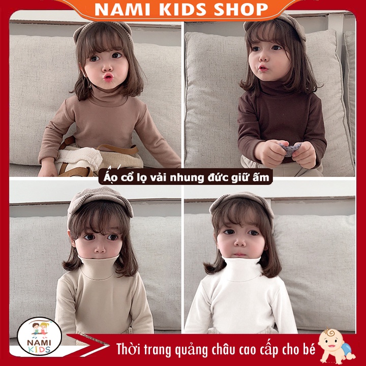 Áo cổ lọ dài tay màu trơn giữ ấm cho bé gái và bé trai