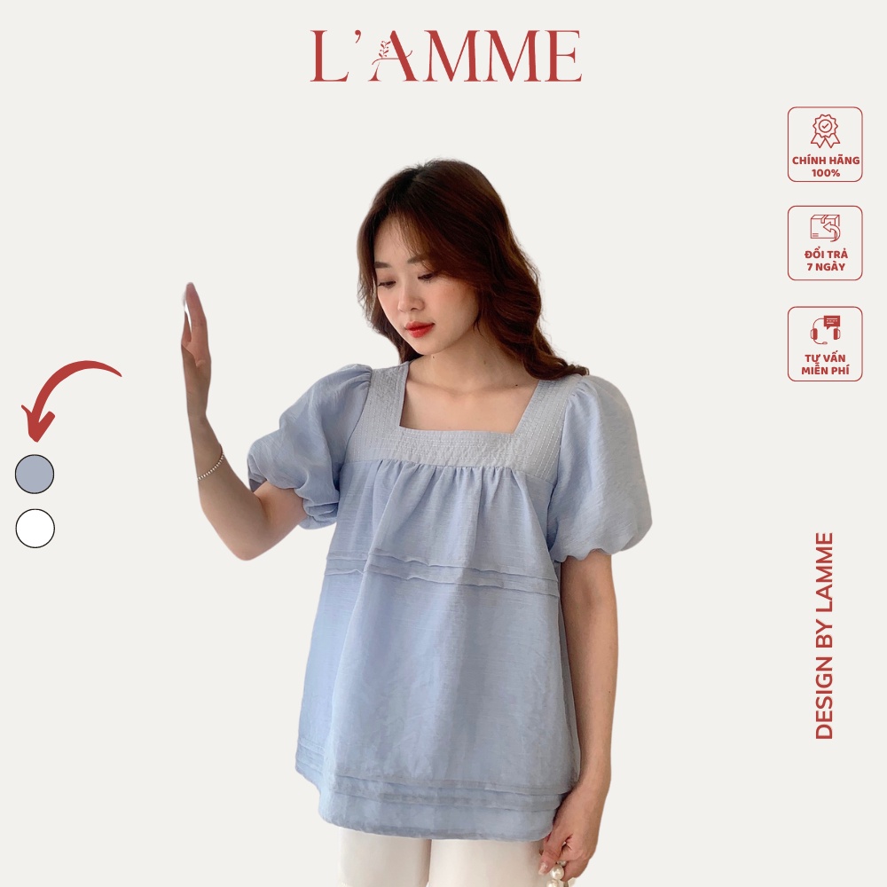 Áo Chiko chất tơ mềm, nơ cổ vuông xinh xắn có thể mix quần hoặc váy thiết kế bởi LAMME