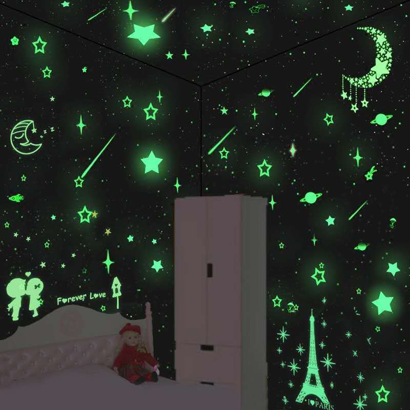 Dán tường Tự dính 3D Stereo Night Star Stars Dán tường Đèn huỳnh quang Trang trí Tường Phòng Phòng ngủ Đèn ngủ Ngôi sao