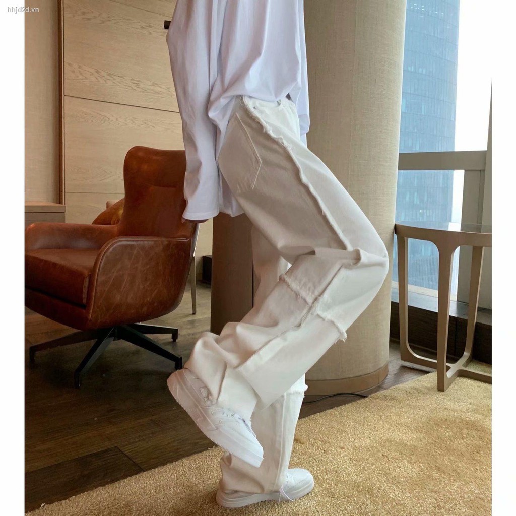 Quần jean dài ống rộng thiết kế viền thời trang Hàn Quốc mới cá tính cho nam