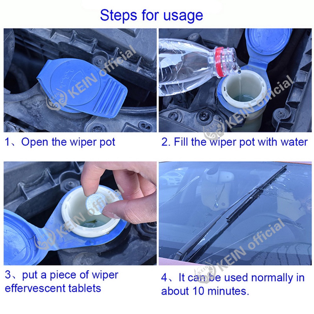 KEIN Efervescent Cleaning Tablet Cleaner Concentrated Tablet for Window Cleaning Single Dose Tractors Reservoir Up to 4 Liters Non-Tico