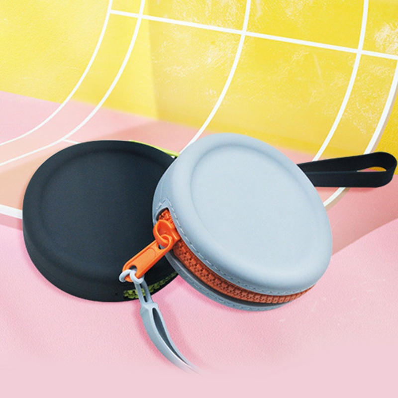 Youyo Ví Đựng Tiền Xu / Chìa Khóa Bằng Silicon Hình Tròn Màu Trơn Có Dây Khóa Kéo Cho Nữ