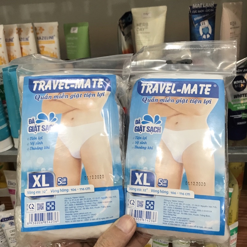 Combo 3 Bich Quần Lót Miễn Giặt Tiện Lợi Travel-Mate Nam Size L,XL(1 Bịch/5 Cái )