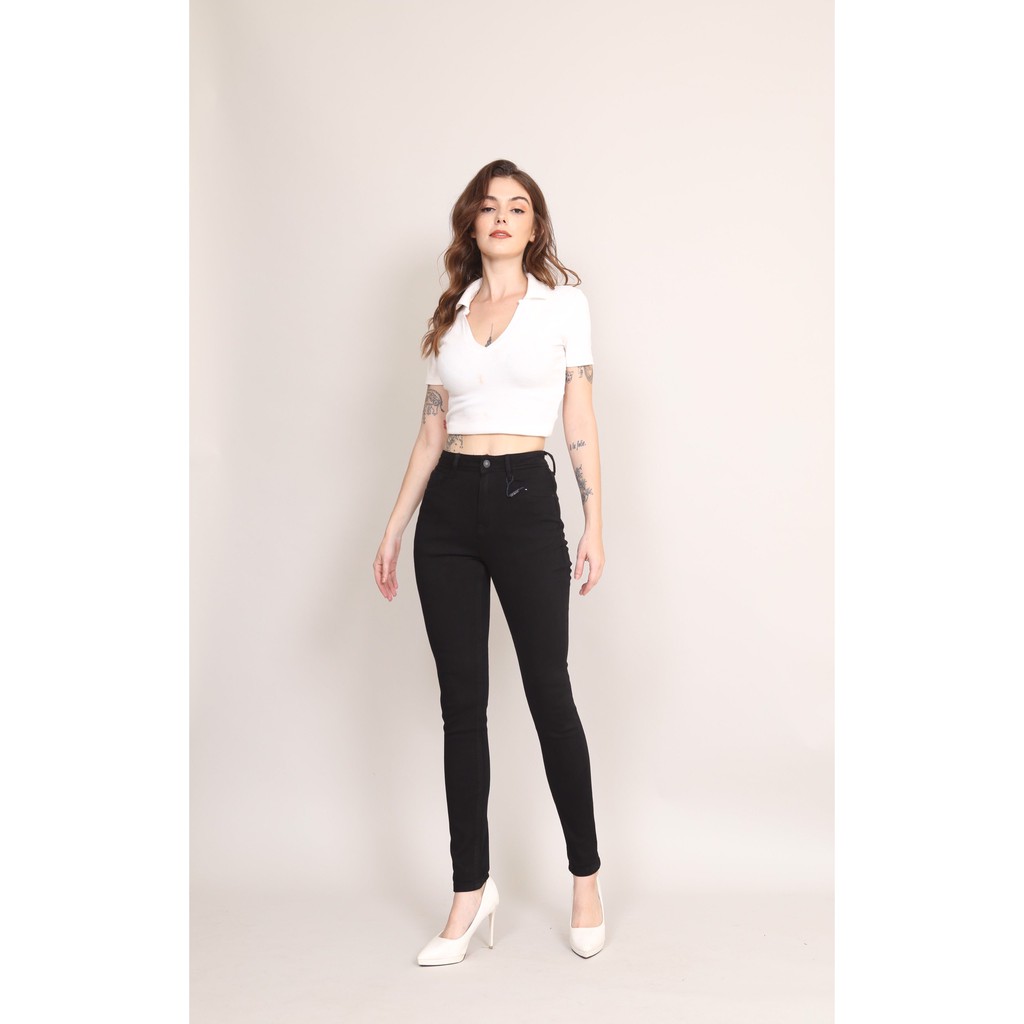 Quần Jean Nữ Skinny lưng cao đen trắng cạp cao co giãn Trơn Cơ Bản CT JEANS