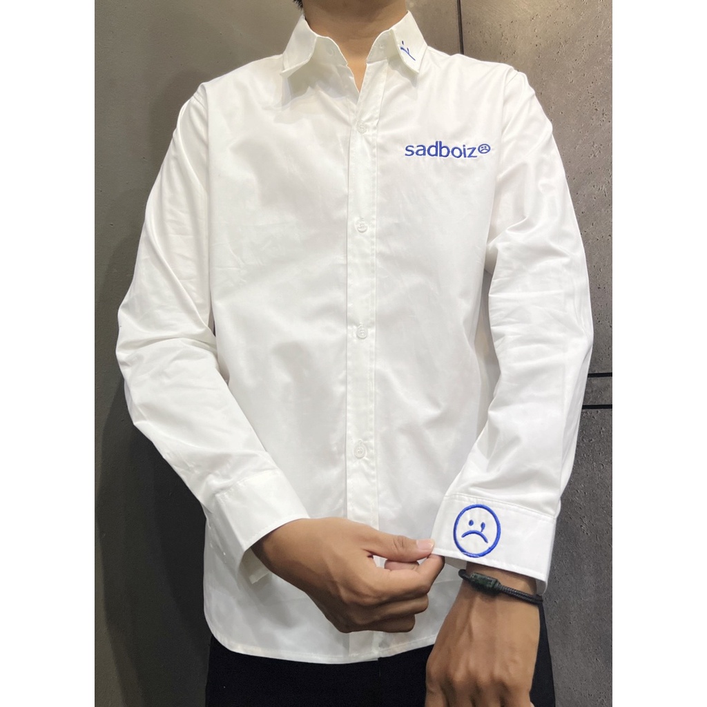 Áo Sơ Mi SAD BOIZ Tay Dài/Tay Ngắn Logo Thêu Trắng Đen Unisex