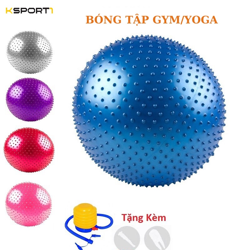Bóng tập Gym,Yoga Gai Massage Tặng Kèm Bơm Chân Không ( Size  55, 65, 75cm ), Bóng Gai