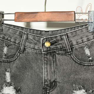 Quần Short Jean Rách Cạp Cao Cho Nữ