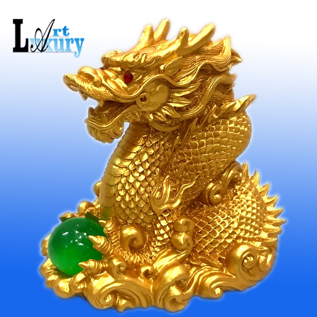Tượng Rồng Vàng Ôm Ngọc  cao 12 cm Phong Thủy Xe Hơi TPT079 - Luxury Art