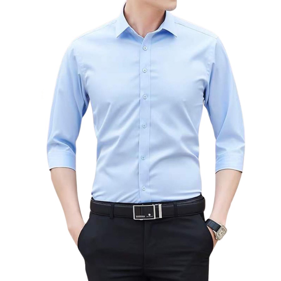 Áo Sơ Mi Nam BASIC Cao Cấp Vải Cotton Chéo Trơn Nhanh Khô Thấm Hút Tốt Không Nhăn Xù