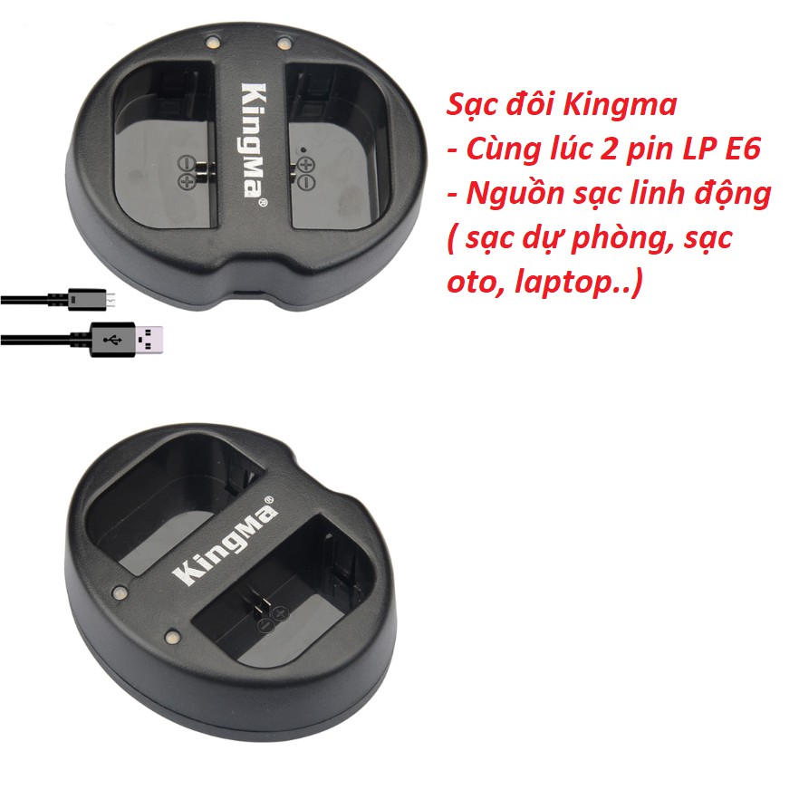 Đế sạc pin máy ảnh LP E6 Kingma cho 2 pin cùng lúc