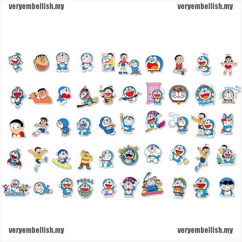 Bộ 50 Hình Dán Doraemon Xinh Xắn Trang Trí Xe Hơi / Xe Máy / Laptop