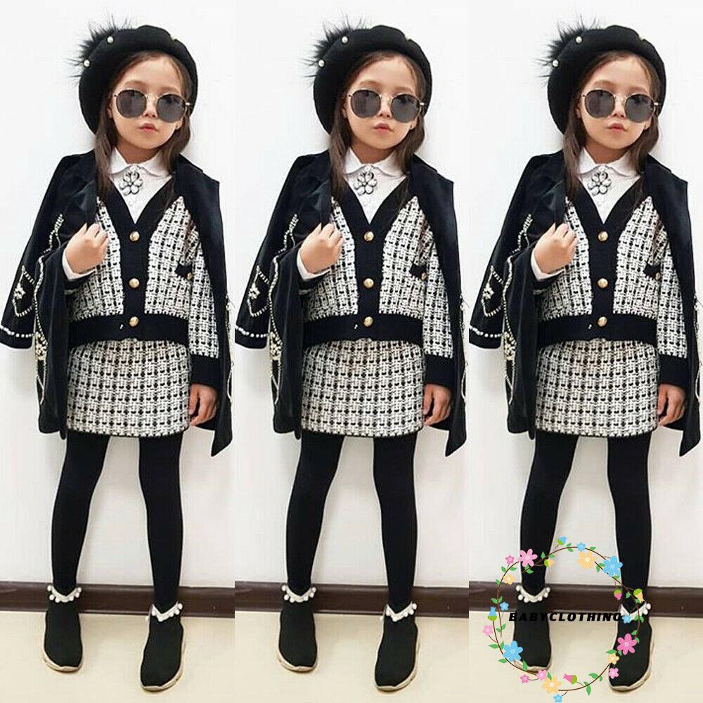 ღWSVღToddler Baby Girl Plaid Skirt Set Long Sleeve Jacket Coat Tops Party Dress Tutu Skirt Fall Outfit Clothes