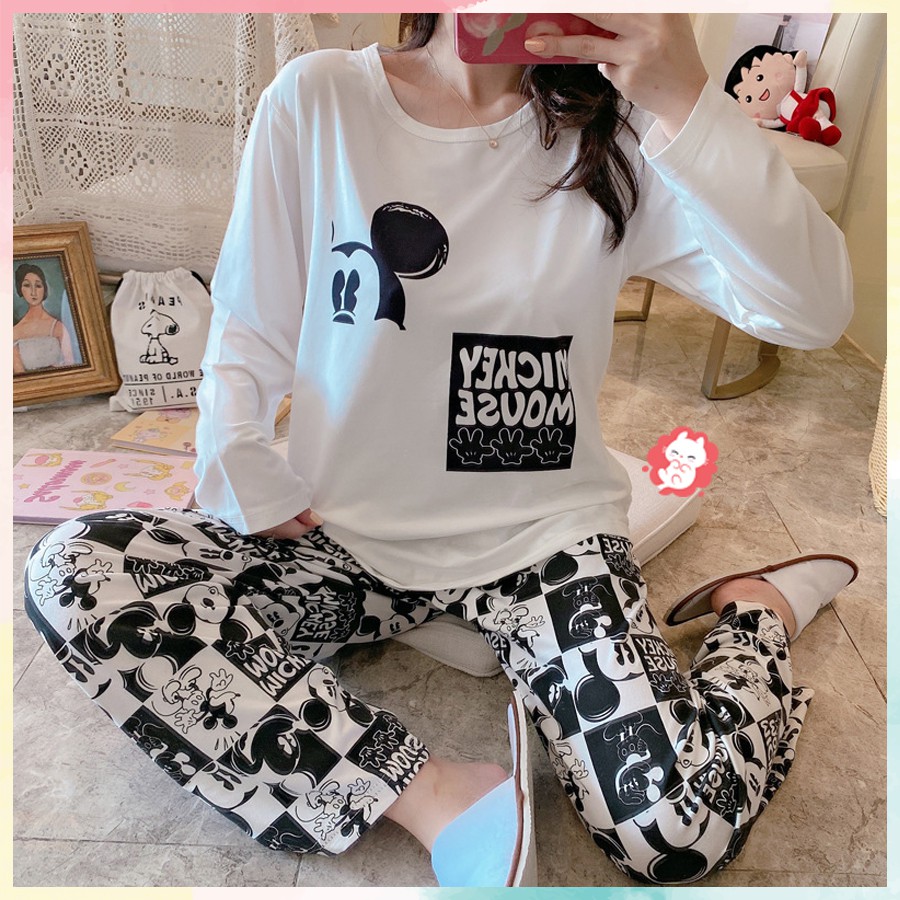 Bộ đồ ngủ dài tay họa tiết nhân vật hoạt hình dễ thương BD04 | BigBuy360 - bigbuy360.vn