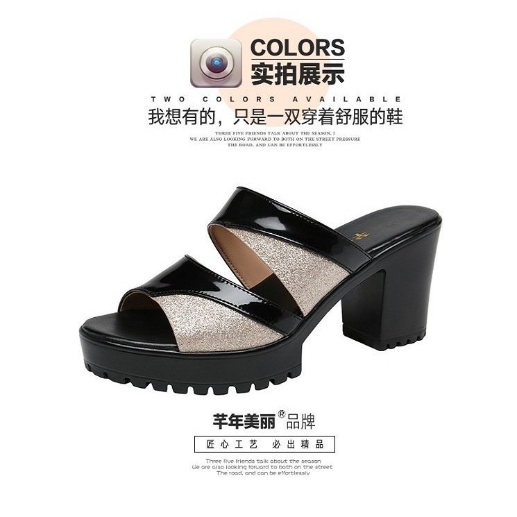 Dép cao gót 2 quai phối màu cao cấp