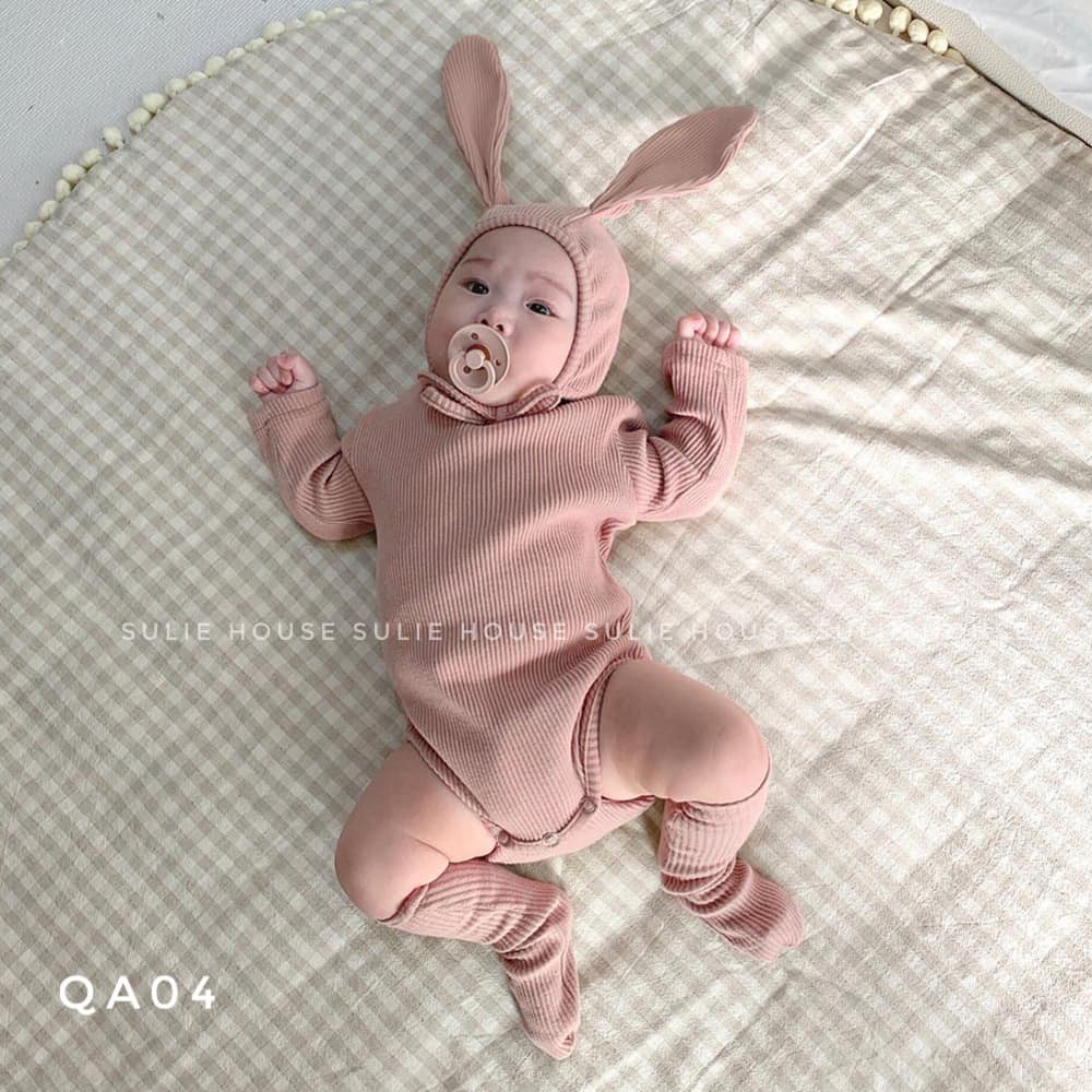 Bodysuit len tăm dài tay 3 chi tiết xuất Hàn - QA04