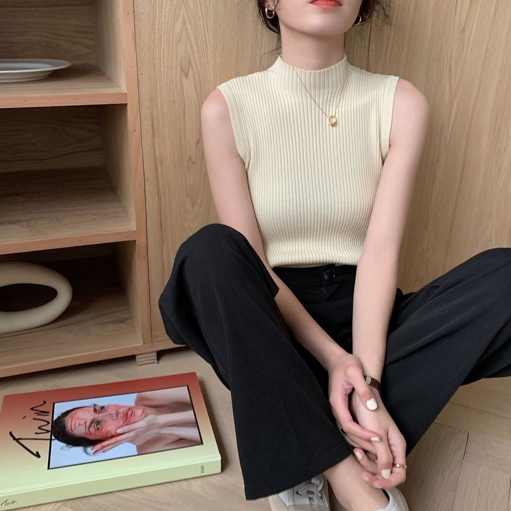 Áo Dệt Kim Sát Nách Màu Sắc Đơn Giản Phong Cách Hàn Quốc