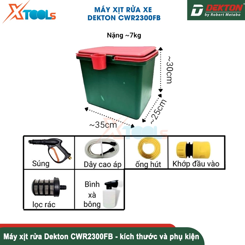 Máy rửa xe Dekton DK-CWR2300FB, máy xịt rửa xe cao cấp công suất 2300W, điện áp đầu vào 220v, Motor từ (không chổi than)