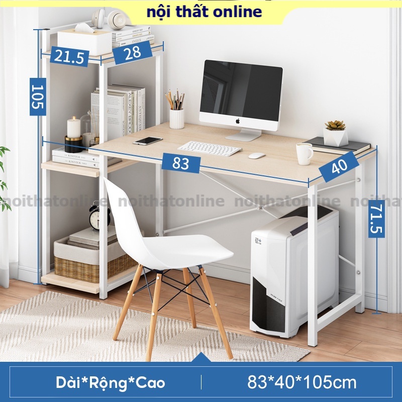 Bàn học 2in1 liền kệ sách thông minh tiện dụng, bàn làm việc khung sắt sơn tĩnh điện 2 lớp chắc chắn chống gỉ bền bỉ
