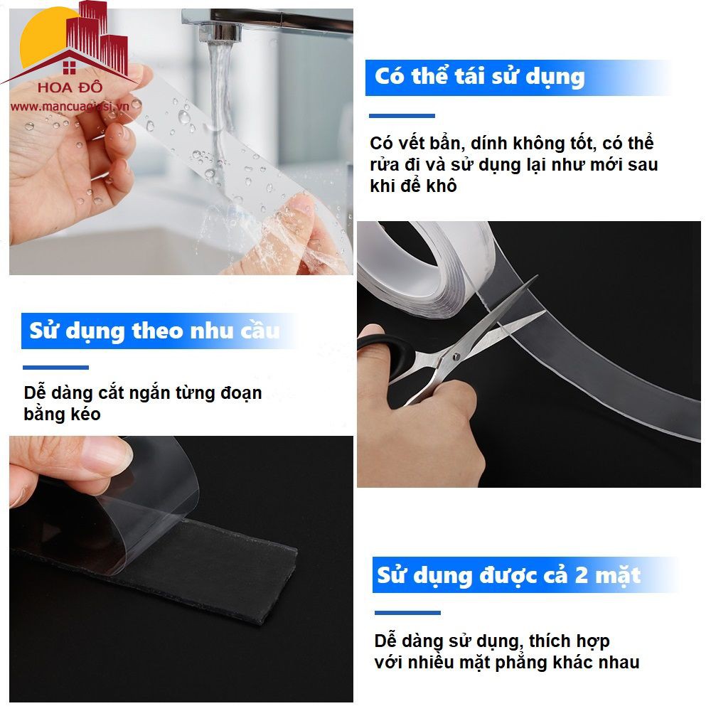 Băng keo 2 mặt Nano trong suốt, siêu dính - Ivy Grip Tape - Loại 1 dày 2mm