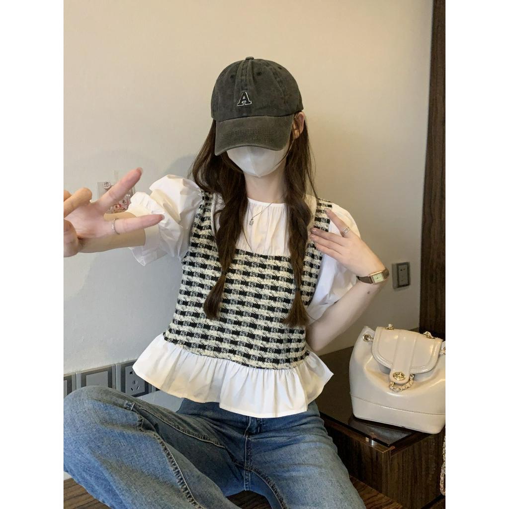 ZHELIHANGFEI Áo Sơ Mi Ngắn Tay Phong Cách Pháp Thời Trang Cho Nữ