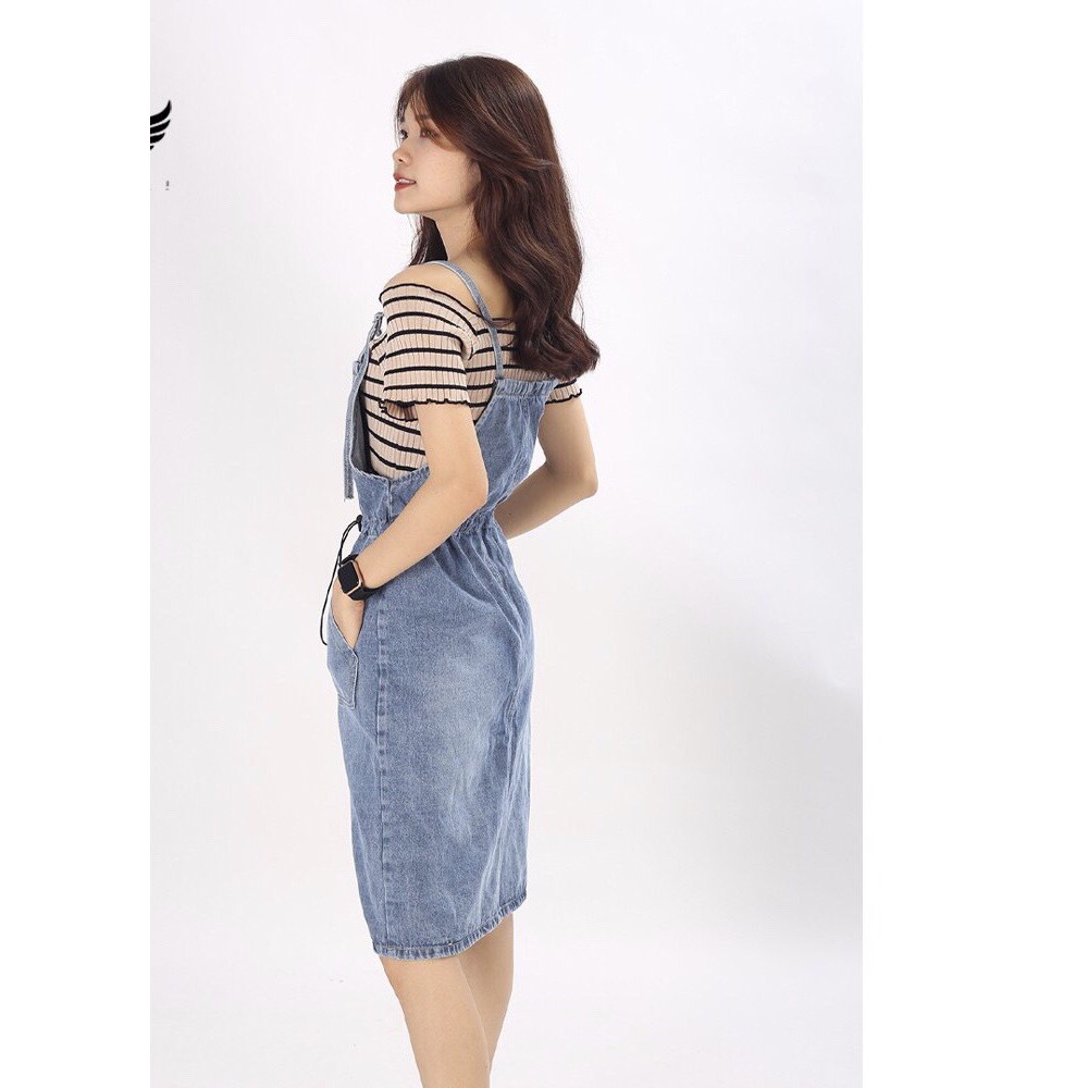 Yếm váy jean Nữ phối dây rút cao cấp JL JohnsonLi Yếm bò ulzzang phong cách Hàn Quốc - New trend 2021 MSLB11