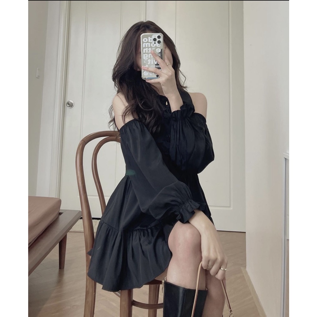 Váy babydoll khoét vai ngọt ngào Hàn Quốc