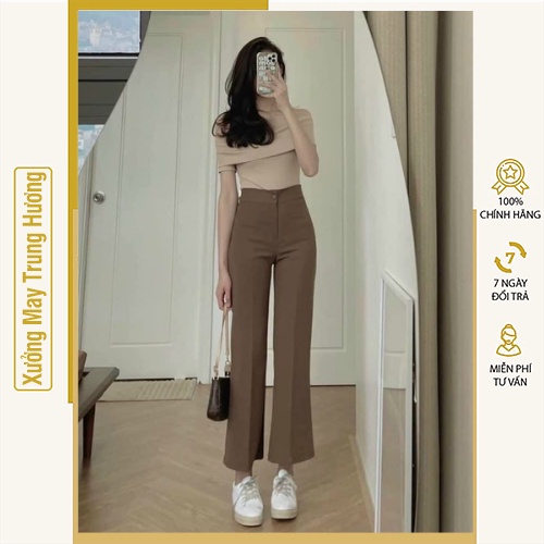  Quần Ống Rộng Suông lưng cao khóa trước 1 khuy chất tuyết mưa  Quần Tây Ống Loe nữ có size từ 45kg - 57kg 