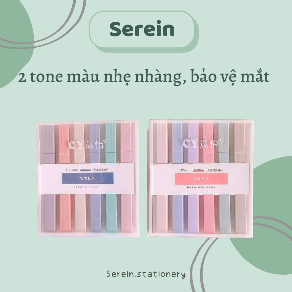 Bút highlight pastel SEREIN  bút đánh dấu nhớ trang trí sổ bullet journal văn phòng phẩm phong cách Hàn Quốc