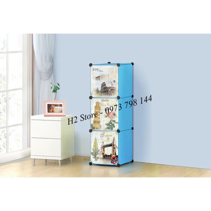 TỦ NHỰA LẮP GHÉP 3 Ô CỬA KỲ QUAN ĐỂ QUẦN ÁO ĐỒ ĐA NĂNG THÔNG MINH CHO TRẺ EM sâu 37cm