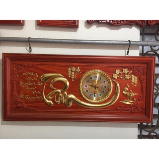 Đồng hồ treo tường tranh gỗ chữ tâm gỗ hương mạ vàng 24k