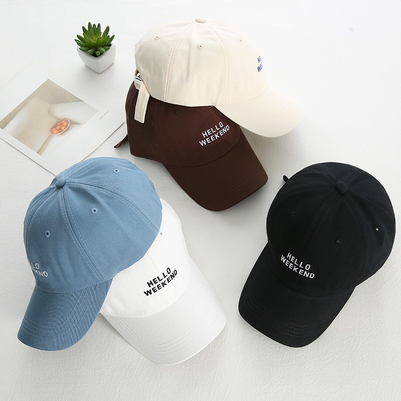 Mũ lưỡi trai ZIMI, nón lưỡi trai nam nữ thêu chữ Hello Weekend phong cách Hàn Quốc