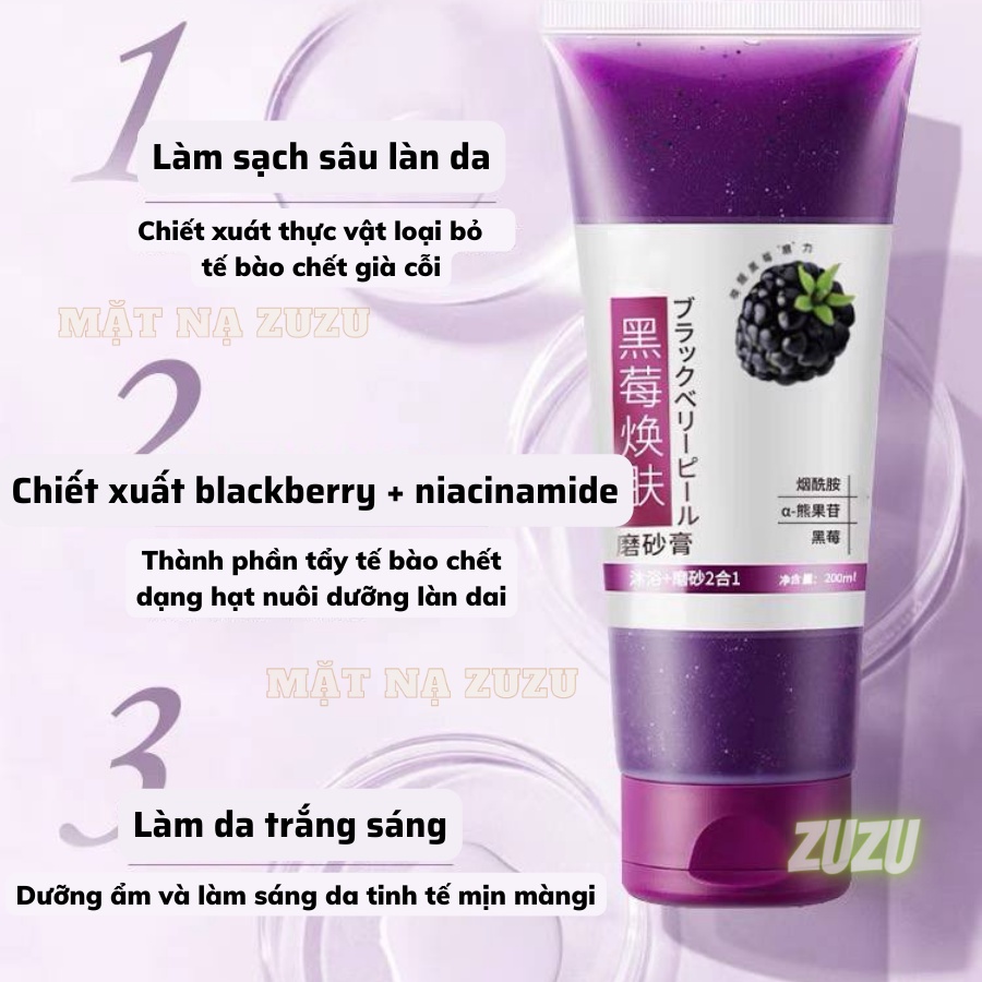 Tẩy Tế Bào Chết, Tẩy Da Chết Body Blackberry Dưỡng Ẩm Làm Trắng Da Toàn Thân ZuZu