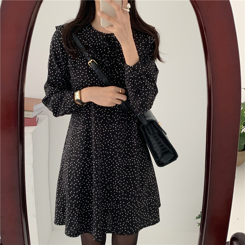 SUXI NEW Đầm Midi Dài Tay Họa Tiết Chấm Bi Xinh Xắn Dành Cho Nữ