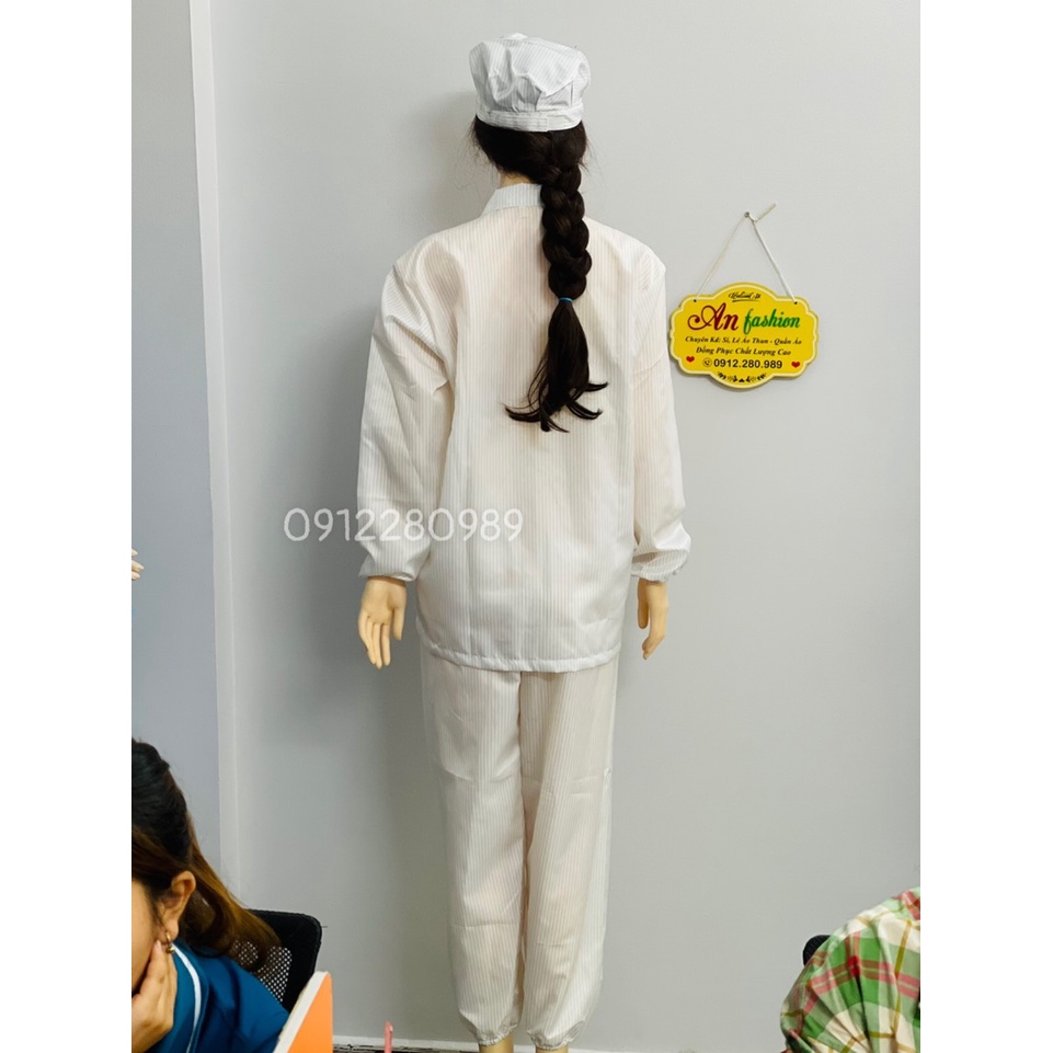 Bộ phòng sạch vải chống tĩnh điện cho nam nữ dùng trong ngành điện tử _ Hình chụp thật