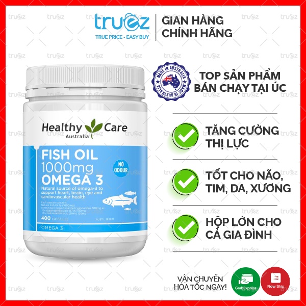 Dầu cá Fish Oil 1000mg Omega 3 400 viên [Úc] Healthy Care Fish Oil Omega 3 1000mg [Chính hãng]