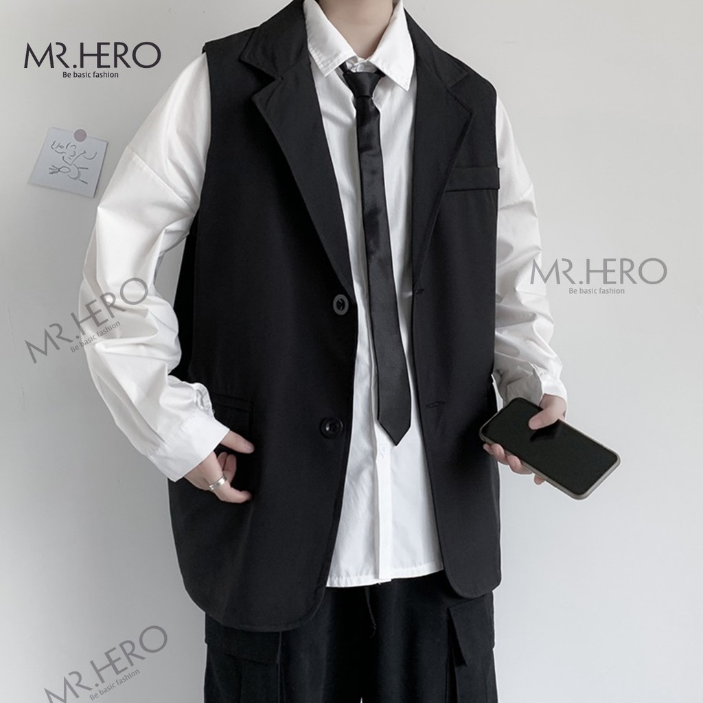 [Mẫu độc] Áo Gile Blazer Unisex, Áo Vest Ghi Lê Khoác Hè Nam Nữ, Không Tay Form Rộng GL01 Phong Cách Hàn Quốc MrHero